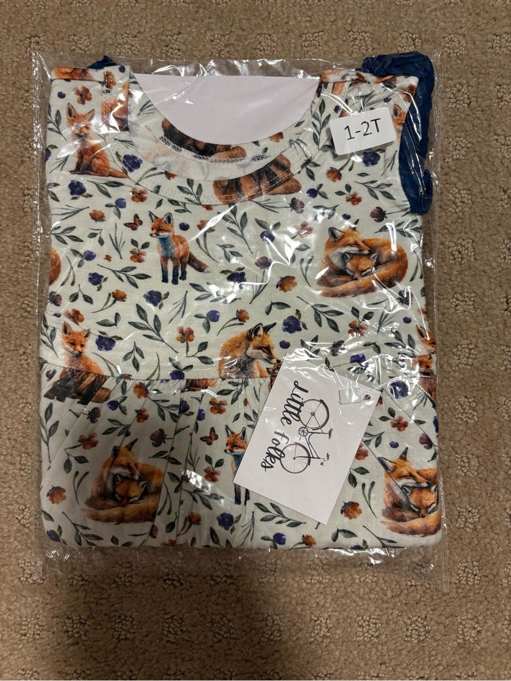 Cream Fox Print Toddler Dress - 1-2T